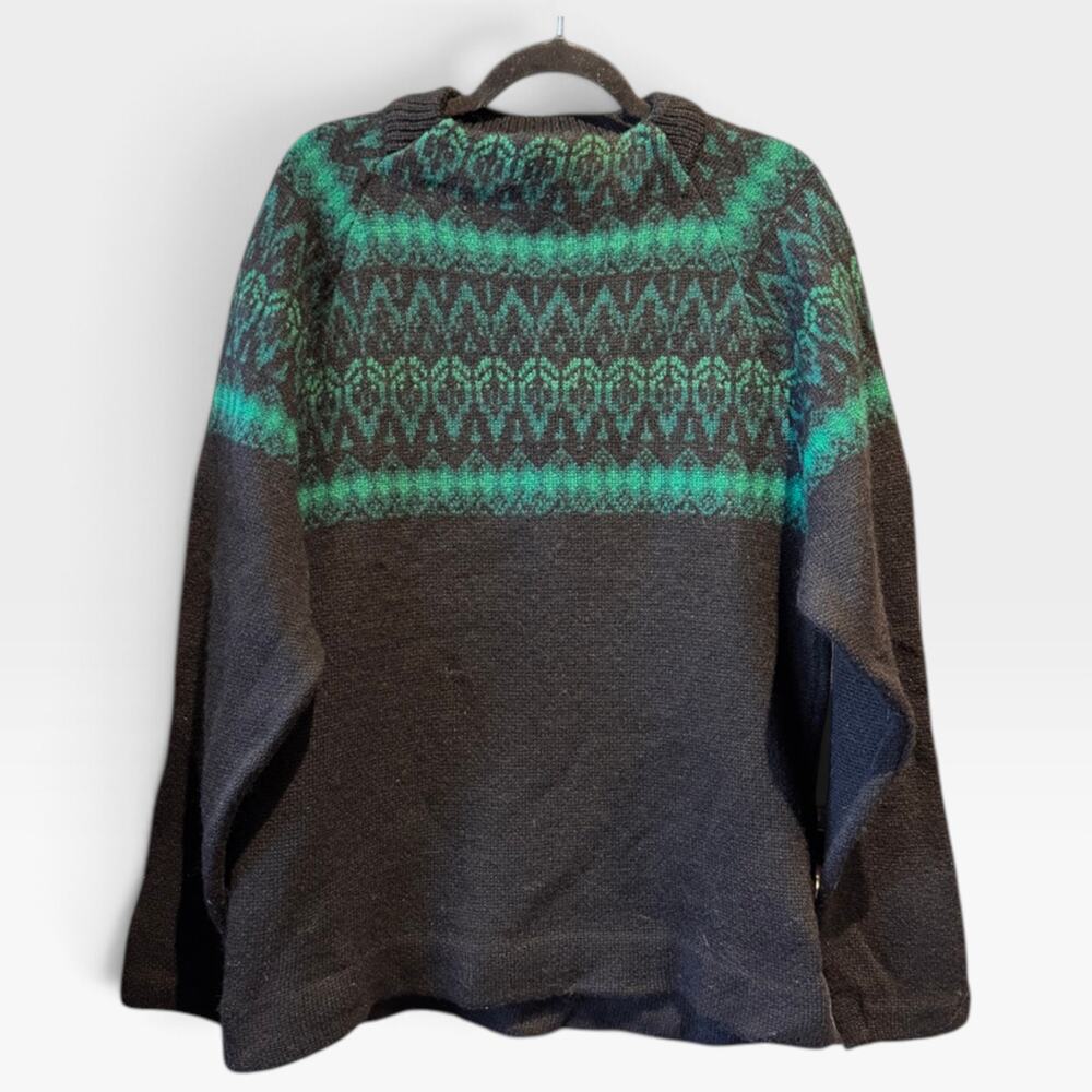 Vintage Jersey Modeller Green Black 100% Wool Sweater Scandanavian